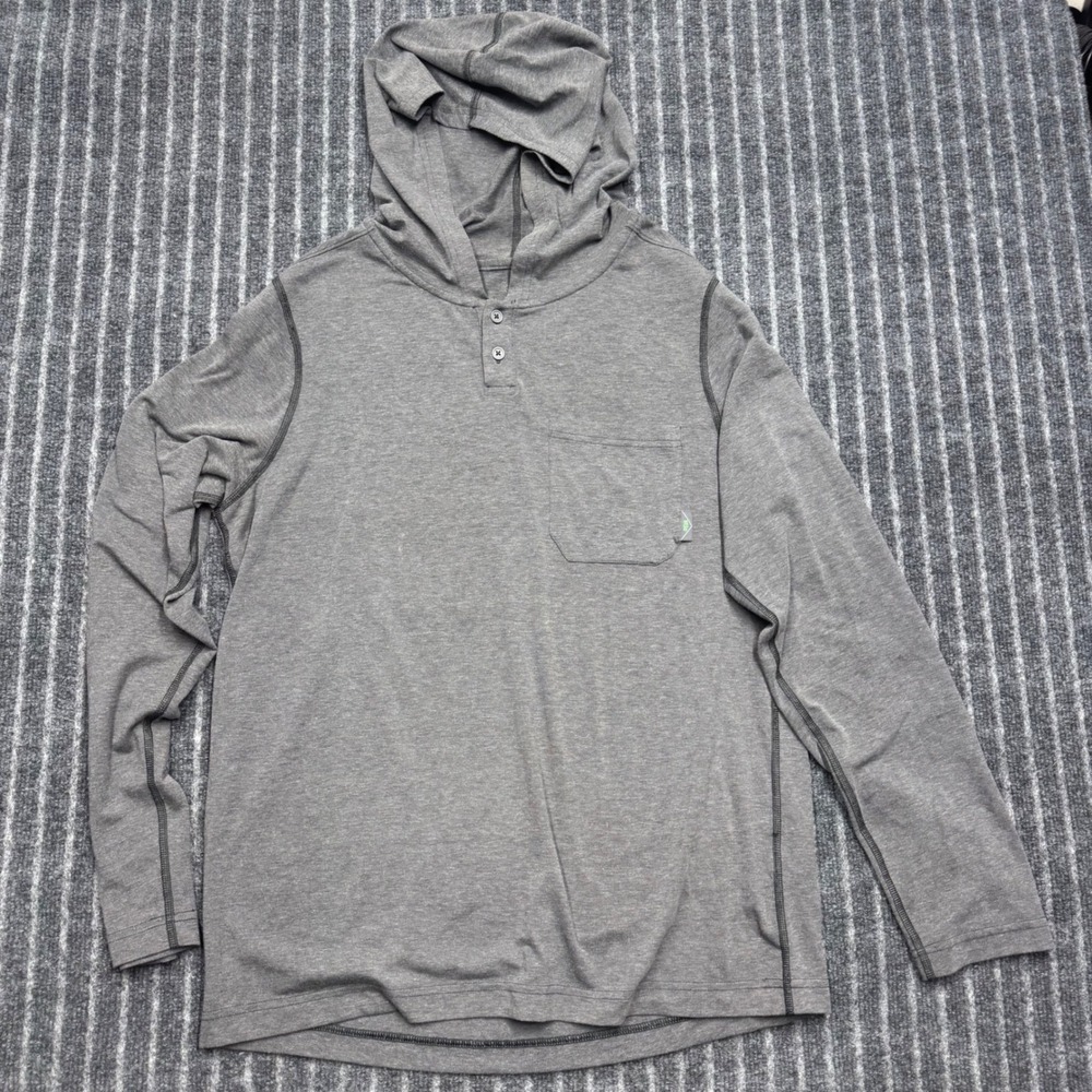 Stio Mens Eddy Hoodie Size M Gray Henley Pullover Long Sleeve Performance Shirt